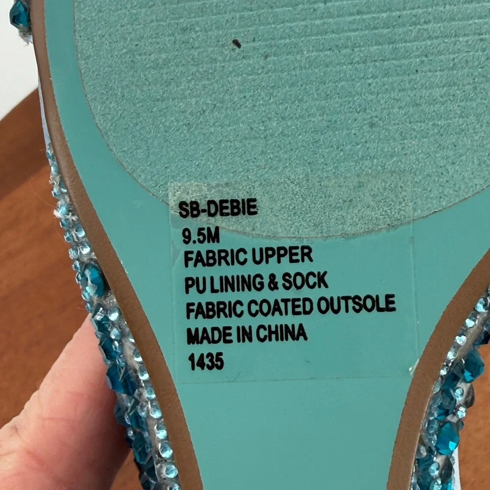 Betsey Johnson SB-DEBIE Wedge Sandals Womens Blue Rhinestone Crystal 9.5M